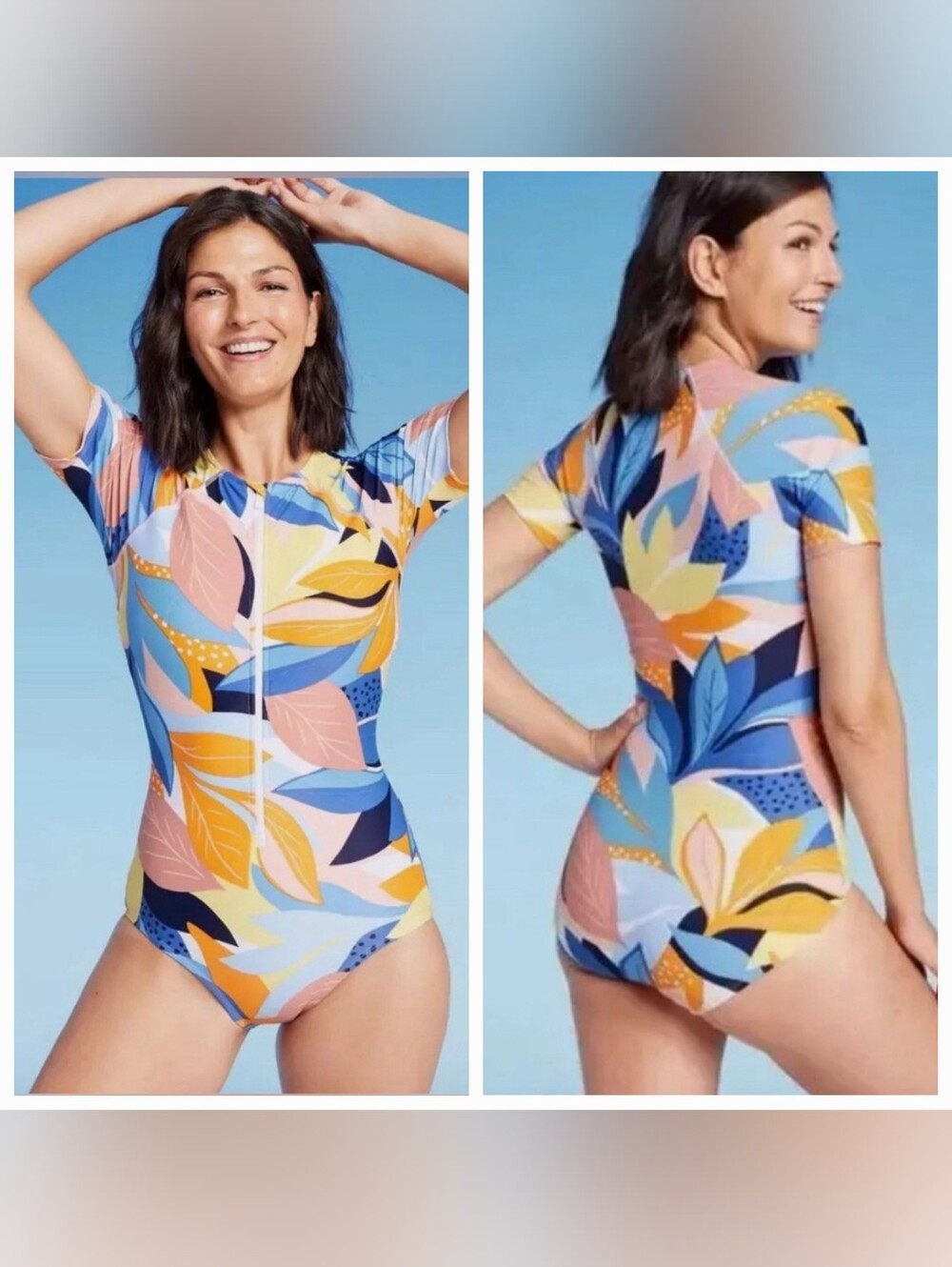 Kona Sol XL Floral Zip Rashguard One Piece Swimsuit Bathing Suit Surf
